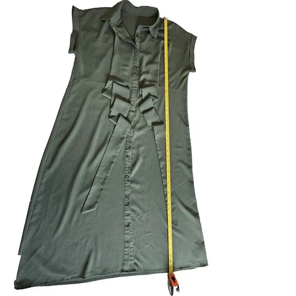 Woman's Casual Twist Front Short Sleve Collar Button Down Long Shirt Dress Large - Picture 8 of 14